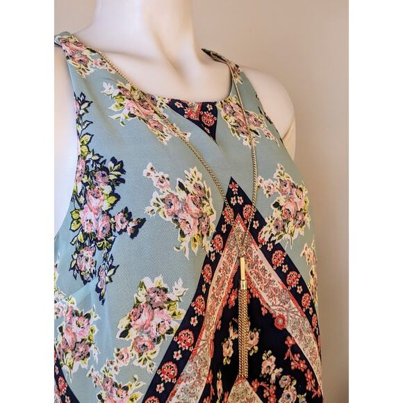 New A Byer Shift Dress Sz Large Midi Sleeveless Flowy Floral Boho Chevron Stripe - Picture 4 of 12
